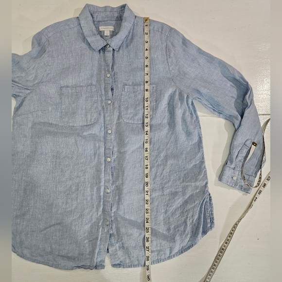 Charter Club blue button down 100% linen shirt women's size Large - Picture 4 of 11